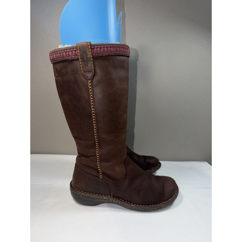 Ugg Swell Tall Brown Leather Shearling Lined Boots Size 8 - Picture 6 of 12